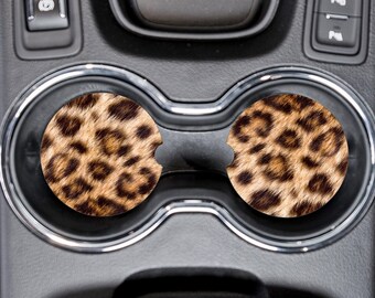 Leopard Print Car Coasters, Sandstone Car Coasters, Animal Print