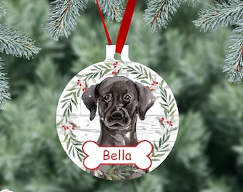 Labrador Ornament, Black Lab Dog Christmas Ornament Personalized, Two Sided Gloss Metal Ornament, Watercolor Artwork