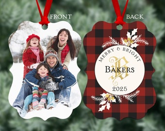 Personalized Photo Monogram Christmas Ornament, Back Options Available