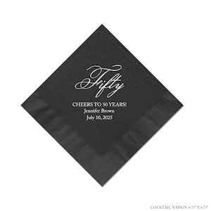 50th Birthday Party Personalized Black Cocktail Napkins, Bar Napkins, Beverage Napkins