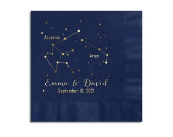 Constellation Wedding Napkins, Personalized Beverage Napkins, Zodiac Cocktail Napkins, More Colors Available