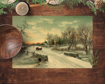 Placemats, Winter Scene, Christmas Morning, Printed Paper Placemats, Pad of 25 Placemats, Table Decor for Holiday Parties