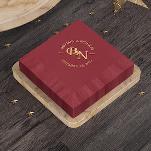 Personalized Wine Maroon Cocktail Napkins, Initial Monogram Wedding Cocktail Napkins Personalized, Wedding Cocktail or Luncheon Napkins