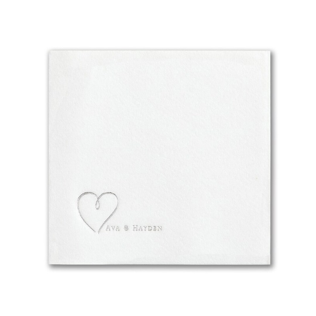 Personalized Cocktail Napkins, Wedding Heart Beverage Napkins, Heart