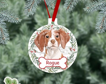 Brittany Personalized Pet Christmas Ornament, Brittany Watercolor Dog Ornaments, Two Sided Gloss Metal Ornament