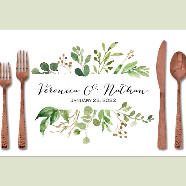 Greenery Wedding Paper Placemats | Printed Paper Placemats Come In A Book of 25 Placemats 17" x 11" Inches, Easy Tear-Off Durable Paper Pad
