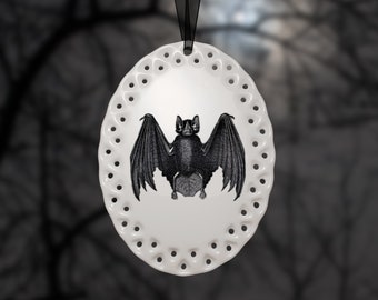 Vampire Bat Halloween Ornament, Bone White Porcelain Victorian Style Ornament, Bat, Gothic Ornaments