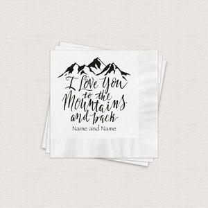 Mountain Wedding Napkins, Personalized Cocktail Napkins, Print Color Options Available, 3 Ply Paper Beverage Napkins