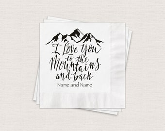 Mountain Wedding Napkins, Personalized Cocktail Napkins, Print Color Options Available, 3 Ply Paper Beverage Napkins