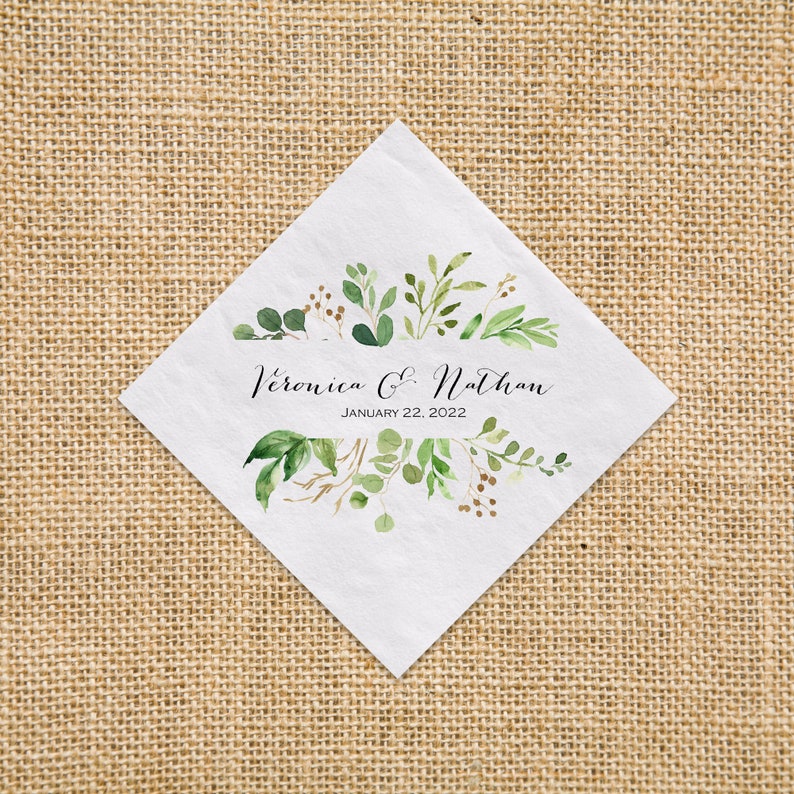Wedding Greenery Beverage Napkin Cocktail Napkins Personalized Etsy