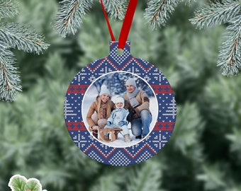 Personalized Photo Ornament, Christmas Sweater Ornament Printed On A Two Sided Gloss Metal Ornament