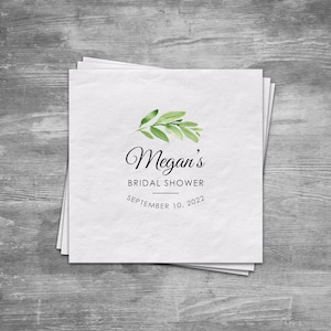 Greenery Bridal Shower Napkins, Cocktail Napkins, Personalized Paper Beverage Napkins, Watercolor Greenery 3 Ply Napkins, Luncheon Napkins