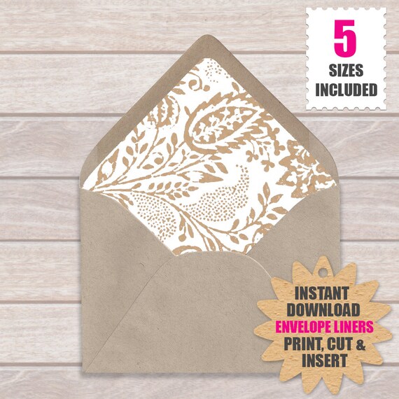 envelope liner template floral kraft download and print etsy envelope insert