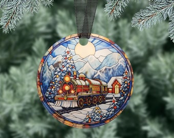 Christmas Ornament Train, Opaque Acrylic Train Ornament, Winter Train Christmas Tree Ornament