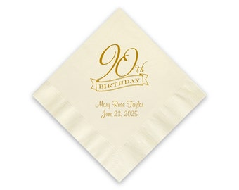 Personalized 90th Birthday Napkins, 3 Ply Paper, Custom Party Decor