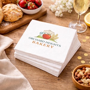 Logo Beverage Napkins, Custom White Cocktail Napkins, 3 Ply Napkins, Full Color Logo Napkins