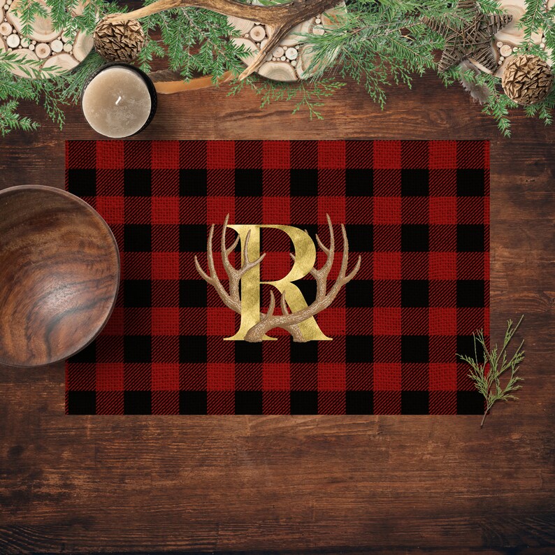 Buffalo Plaid Monogram Placemats Rustic Country Kitchen and Etsy