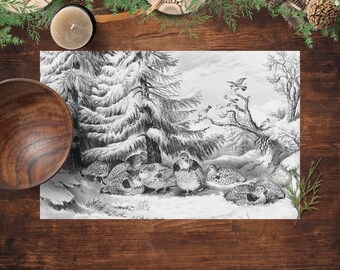 Winter Scene Paper Placemats, Currier And Ives, Printed Paper Placemats, Pad of 25 Placemats, Table Decor for Holiday Parties