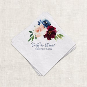 Floral Beverage Napkins, Cocktail or Luncheon Napkins, Personalized Paper Napkins, Watercolor Flowers 3 Ply Napkins