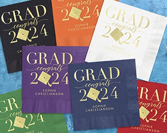 2024 Graduation Party Paper Napkins, Grad Party Napkins, Color Options, 50 3-Ply Paper Cocktail Napkins