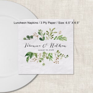 Wedding Greenery Beverage Napkin Cocktail Napkins Personalized Paper Napkins, Watercolor Greenery 3 Ply Napkins Luncheon Square