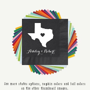 Texas Love Wedding Cocktail Napkins, Personalized Napkins With Couples Names Or Other Text.