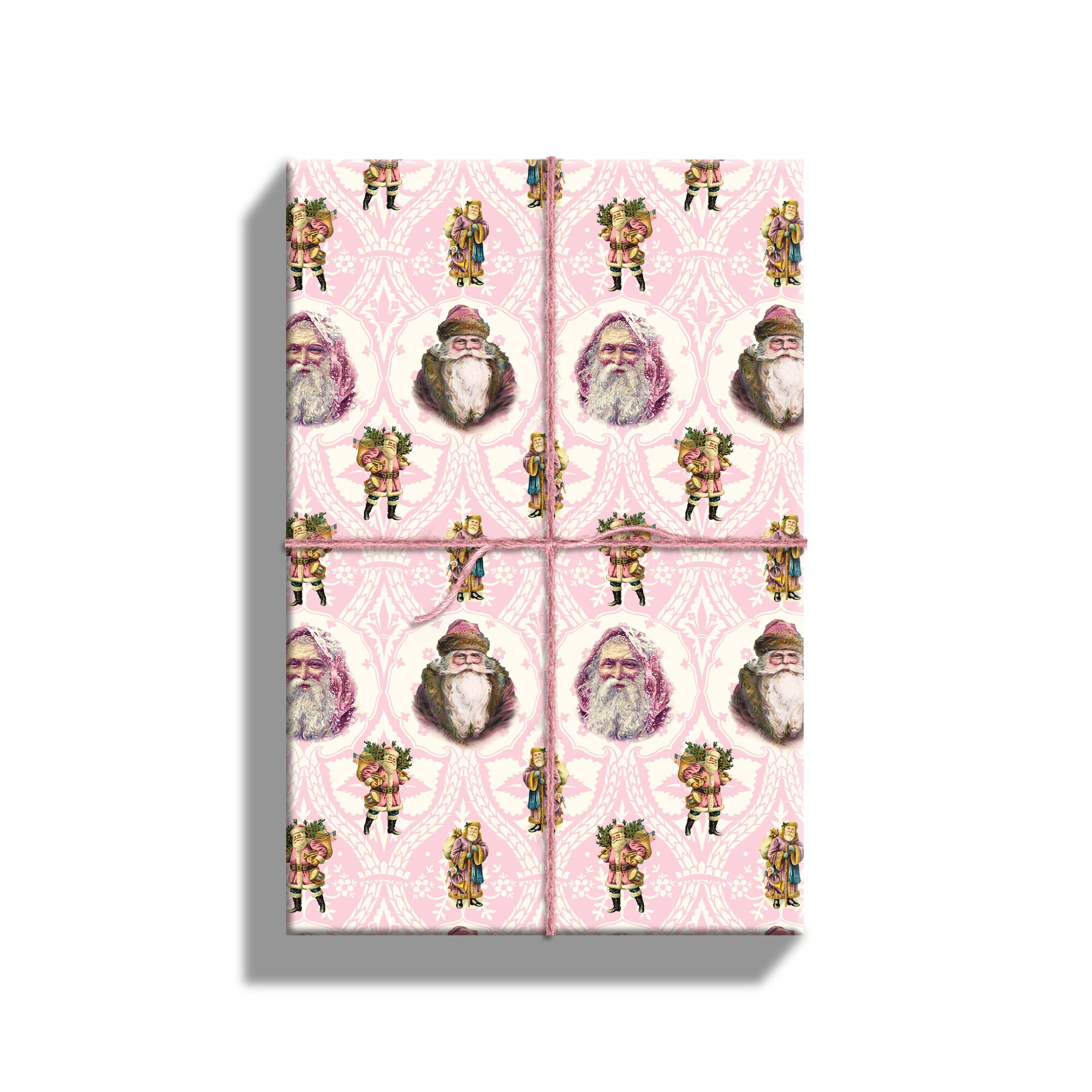 Victorian Santa Pink Christmas Wrapping Paper Pink Vintage Etsy