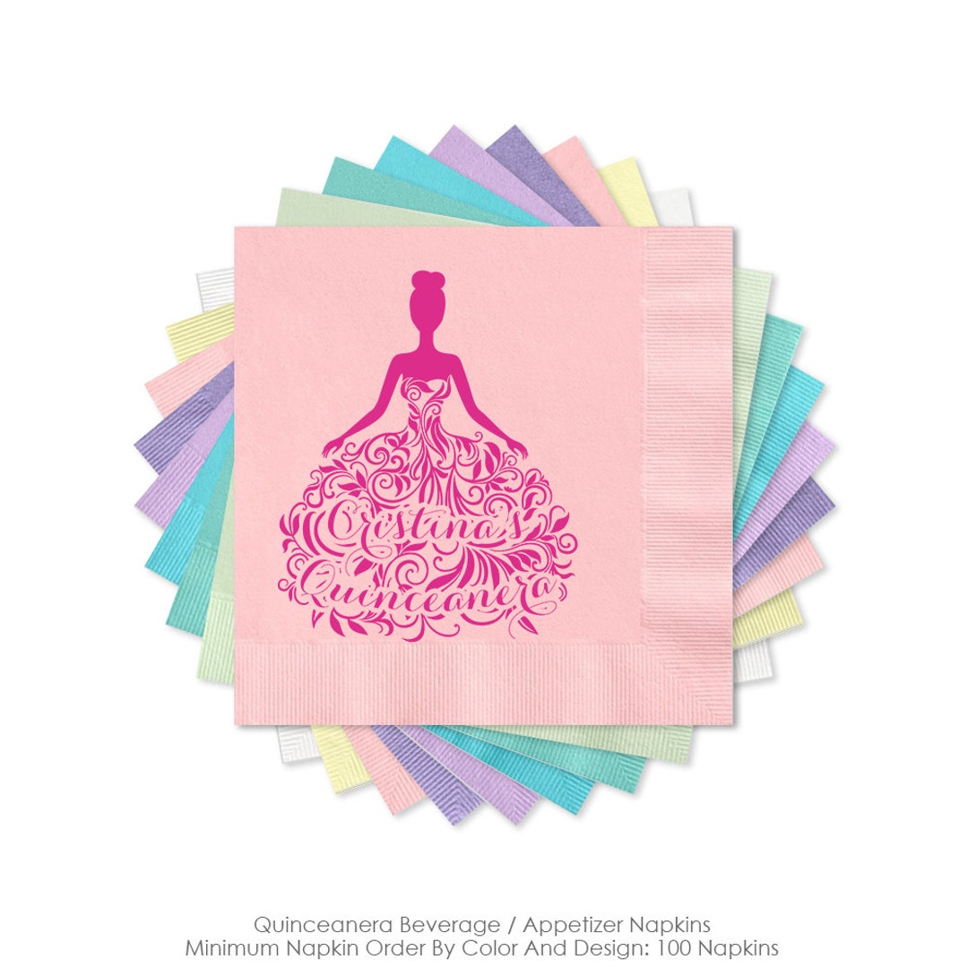 Quinceanera Napkins, Blush Pink Beverage Napkins, Quince Appetizer