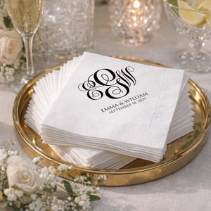 Personalized Monogram Napkins with Three Letter Wedding Monograms, Event Napkins, Cocktail Napkins