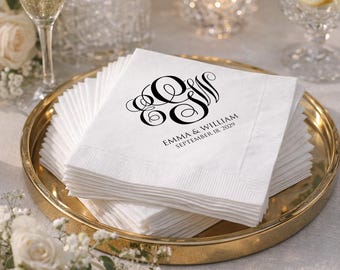 Personalized Monogram Napkins with Three Letter Wedding Monograms, Event Napkins, Cocktail Napkins