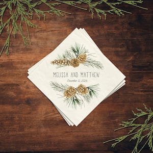 Personalized Cocktail Napkins, Woodland Wedding Cocktail Napkins Personalized, Rustic Wedding Cocktail or Luncheon Napkins, 3 Ply Napkins