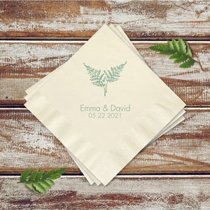 Cocktail Napkins, Sage Fern Design On Personalized Beverage Napkins, Wedding Napkins, All Occasion Napkins, 3 Ply Paper Napkins