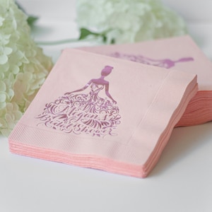 Personalized Bridal Shower Napkins, Bridal Shower Beverage Napkins, Cocktail Napkins For Bridal Shower, Shiny Metallic Foil Imprint