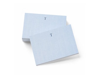 Monogram Sticky Notes, Personalized, Faux Linen Print In Light Blue, Monogram in Blue, 3 Pads, 50 Sheets Per Pad