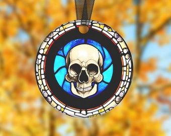 Skull Ornament, Halloween Skull Ornament, Clear Acrylic Window Ornament. Halloween Gift