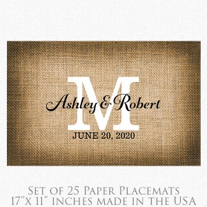 Rustic Wedding Paper Placemats Printed Burlap Paper Placemats Book of 25 17 x 11 inches Tear-Off Pad Of Card Stock Paper image 1