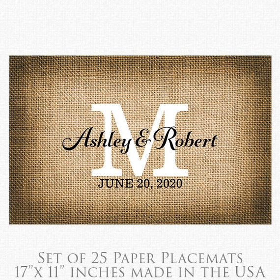 Rustic Wedding Paper Placemats Printed Burlap Paper Etsy