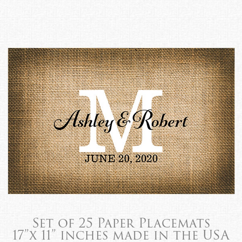 Rustic Wedding Paper Placemats Printed Burlap Paper Placemats Book of 25 17 x 11 inches Tear-Off Pad Of Card Stock Paper image 1