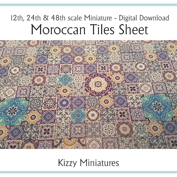 Moroccan Tiles Sheet flooring for dollshouse miniature projects cards Digital Download, Printable in 12th 24th and 48th Scales