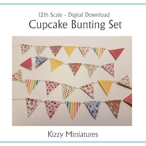 1:12th Scale Cupcake bakery bunting kit dollshouse miniature Digital Download, Printable