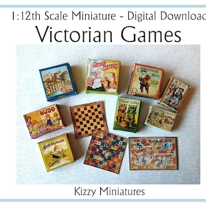Maßstab 1:12 Victorian Brettspiele Puppenhaus Miniatur Digital Download, Printable für Puppenhaus Kinderzimmer
