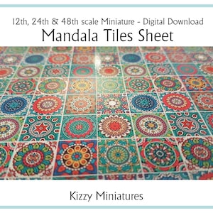 May include: A digital download sheet of colorful mandala tile designs for 12th, 24th, and 48th scale miniature projects. The sheet features a variety of intricate patterns and vibrant colors.