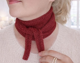 Merino alpaca bordeaux wol handgebreide Sophie sjaal | Kleine gebreide sjaal | Handgemaakt cadeau | Gebreide halsdoek | Kleine smalle halsdoek
