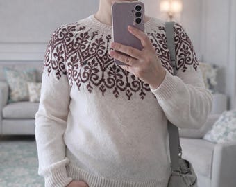 Icelandic Hand Knit Lopapeysa Sweater, Norwegian Sweater Wool Lopapeysa, Fair Isle Sweater for Women, colorwork pullover