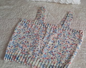 Knit Cotton Crop Top, Knitted Multicolor Tank Top, Summer Crop Top, Hand Knit Camisole, Square Neckline Crop Top, Fitted Cotton Crop Blouse