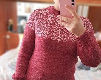 Icelandic Hand Knit Lopapeysa Sweater, Norwegian Sweater Handmade Wool Lopapeysa, Fair Isle Sweater for Women, colorwork pullover