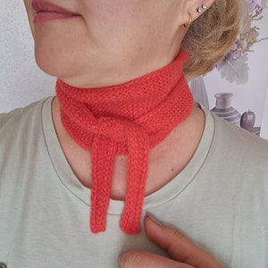 Small wool red fluffy sophie scarf, Knitted scarf, Warm neck elegant Sophie scarf, Hand Knitted red scarf business office style, cozy scarf