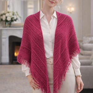 Crochet Magenta Big Shawl – Handmade Statement Shawl, Elegant Boho Wrap, Lightweight Crochet Scarf