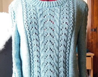 Hand knit wool pullover, womens knitwear, handmade pullover, knitted sweater, hand knitted pullover green, handmade clohing