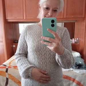 Hand Knit Alpaca Sweater, Fine Wool Knit Jumper, Hand Knit Oversize Pullover Sweater, Knitted beige alpaca trendy sweater lace clothing